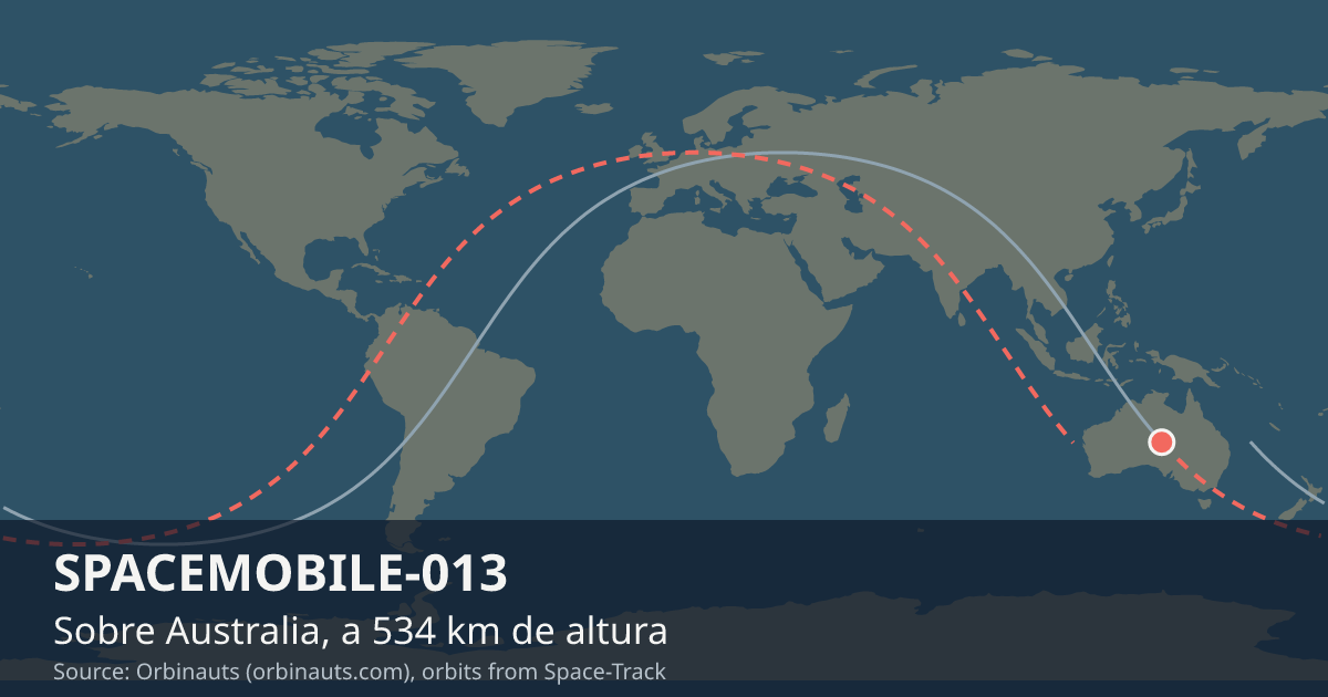 Dónde está SPACEMOBILE-013 en el mapa del mundo, con la órbita que recorre