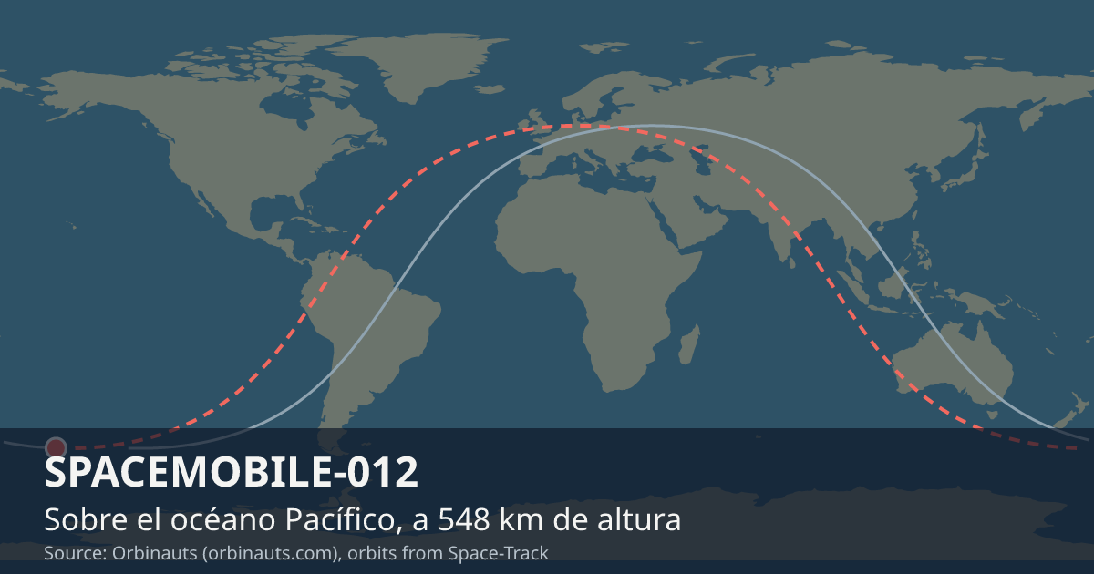Dónde está SPACEMOBILE-012 en el mapa del mundo, con la órbita que recorre