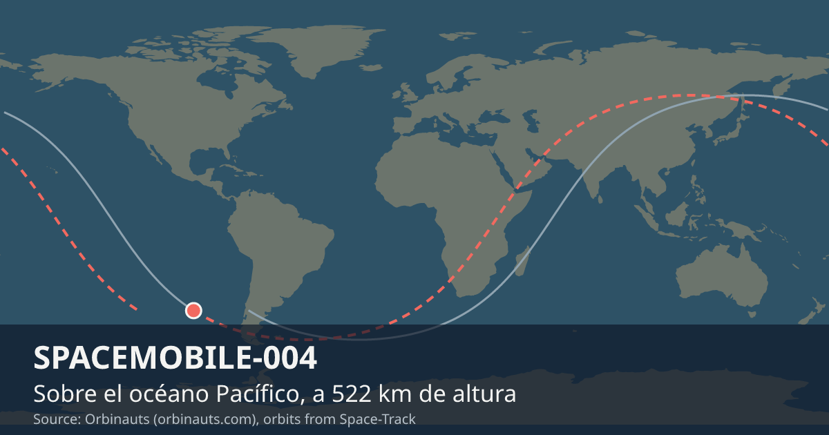 Dónde está SPACEMOBILE-004 en el mapa del mundo, con la órbita que recorre