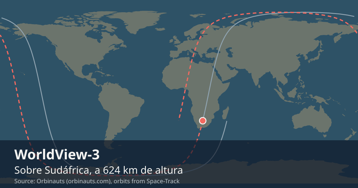 Dónde está el WorldView-3 en el mapa del mundo, con la órbita que recorre