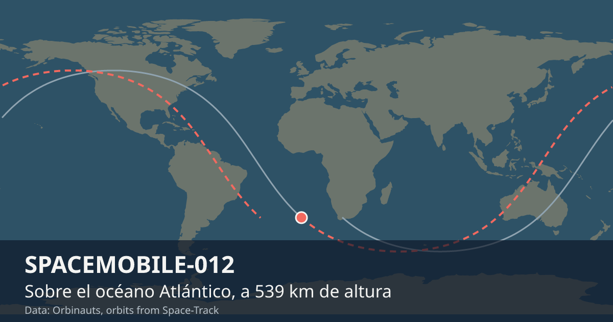 Dónde está SPACEMOBILE-012 en el mapa del mundo, con la órbita que recorre