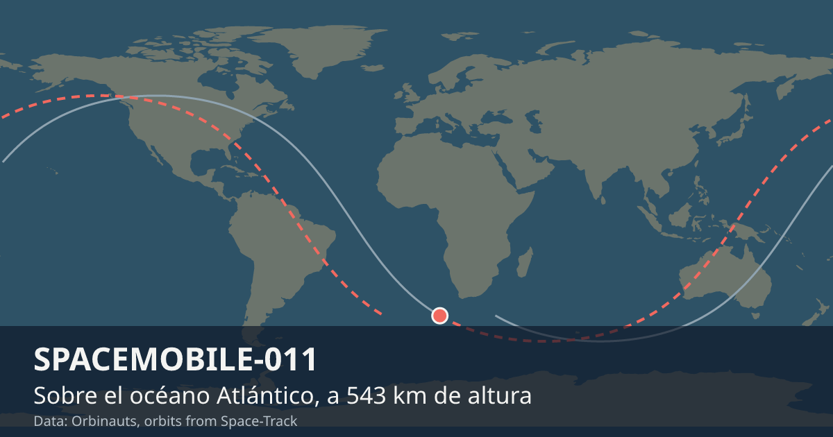 Dónde está SPACEMOBILE-011 en el mapa del mundo, con la órbita que recorre