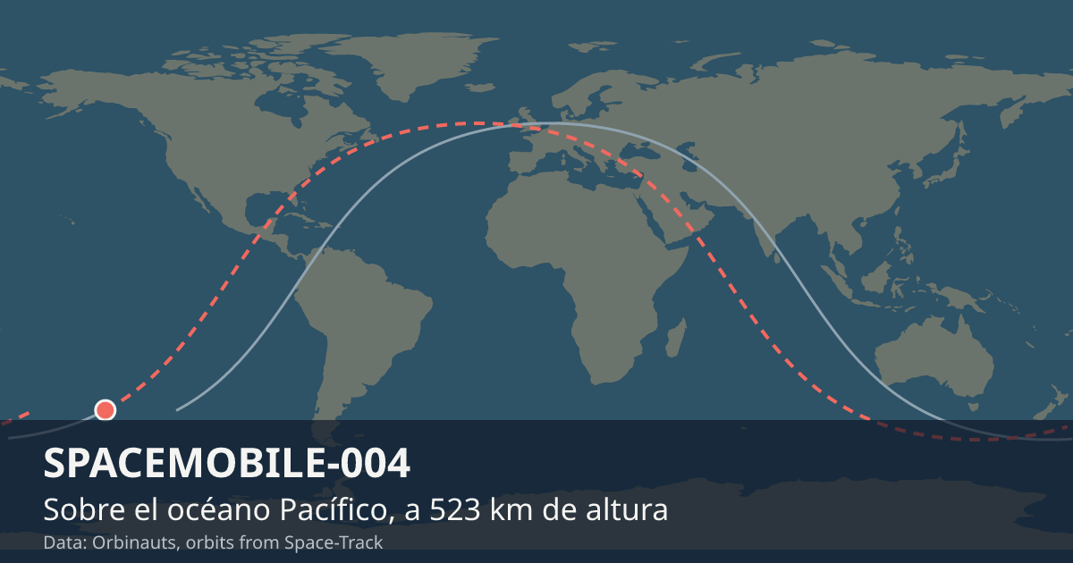 Dónde está SPACEMOBILE-004 en el mapa del mundo, con la órbita que recorre