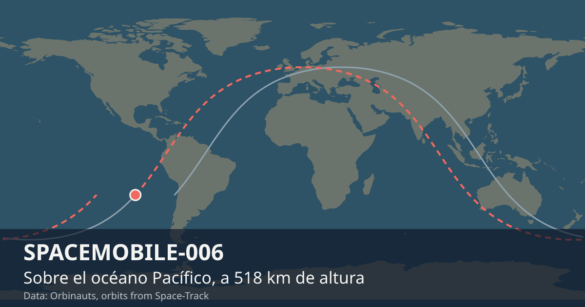 Dónde está SPACEMOBILE-006 en el mapa del mundo, con la órbita que recorre