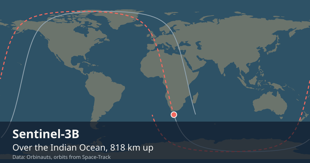 Where Sentinel-3B is on the world map, with the orbit it is flying
